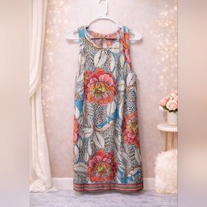 NWOT Trina Turk size 12 Blue Dress with Coral Floral Print